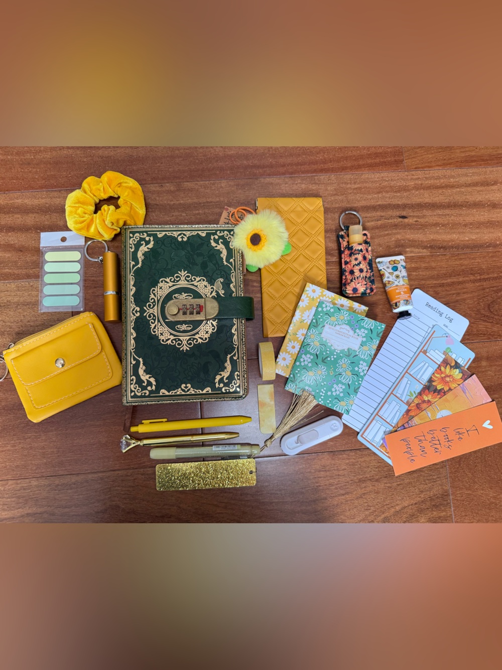 Green Ornate Journal with Yellow Accessories